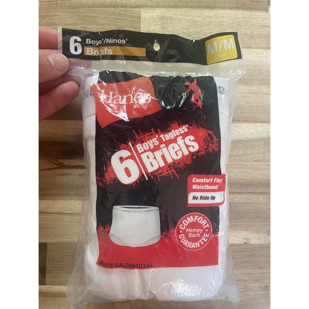 Hanes Boys 6 Pack Tagless Briefs White Comfort Flex‎ Waistband Size Medium 10-12